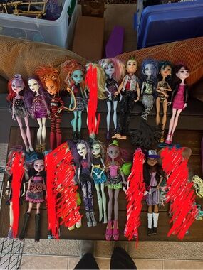 monster high assorted dolls lot - purple, pink, blue, green, black